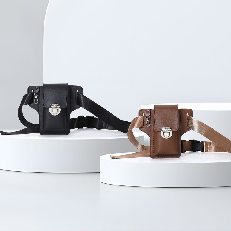 New Cross-Border Women's Waist Bag, Mobile Phone Bag, Leather Case for Mobile Phone for Work on Construction Sites, Key Holder, Belt-Wearing Waist Bag, Black