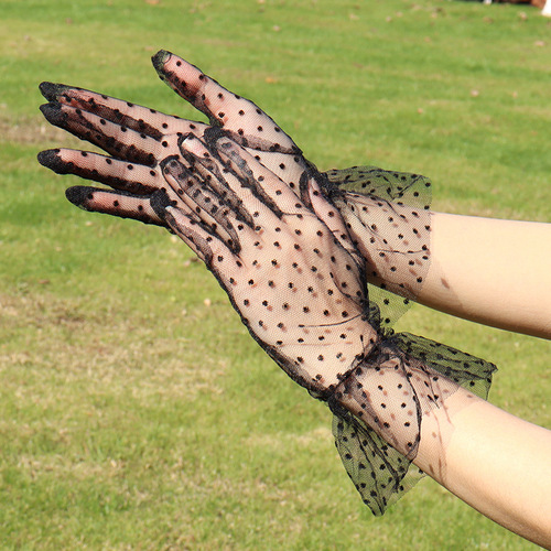 Polka Dot Net Mesh Gloves for Women - Summer Thin Hot Selling Polka Dot Lace Retro Elegant Audrey Hepburn Style Finger Hole