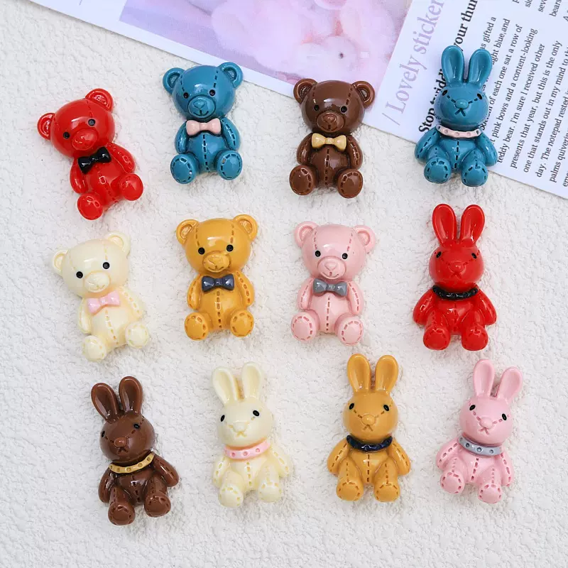 缝线兔 小熊 diy手工树脂配件 奶油胶手机壳材料 创意新款头饰