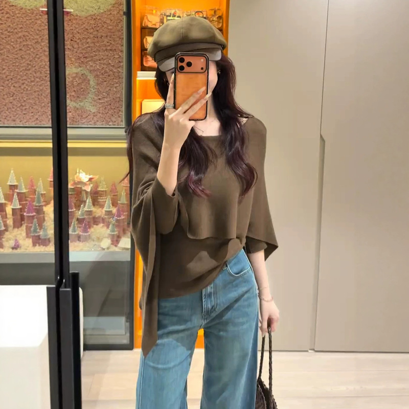 Fake Two-Piece Knitted Sweater for Women, Autumn 2026 New Style Cape Shawl Top, Early Autumn Outfit for Petite Women Fake Two-Piece Knitted Sweater for Women, Autumn 2026 New Style Cape Shawl Top, Early Autumn Outfit for Petite Women