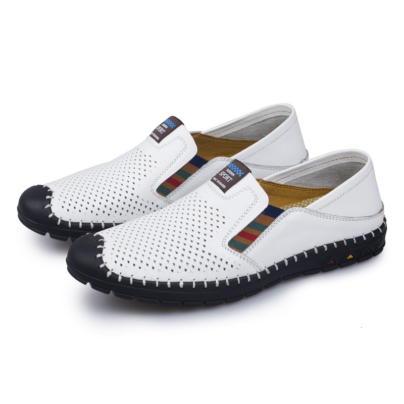 Herren Leder Loafer Mit Lochmuster, Atmungsaktive Slipper_voghion.com