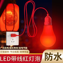 LED红灯泡电座灯带开关30W悬吊式卧室式带开关插座灯装饰灯笼灯泡