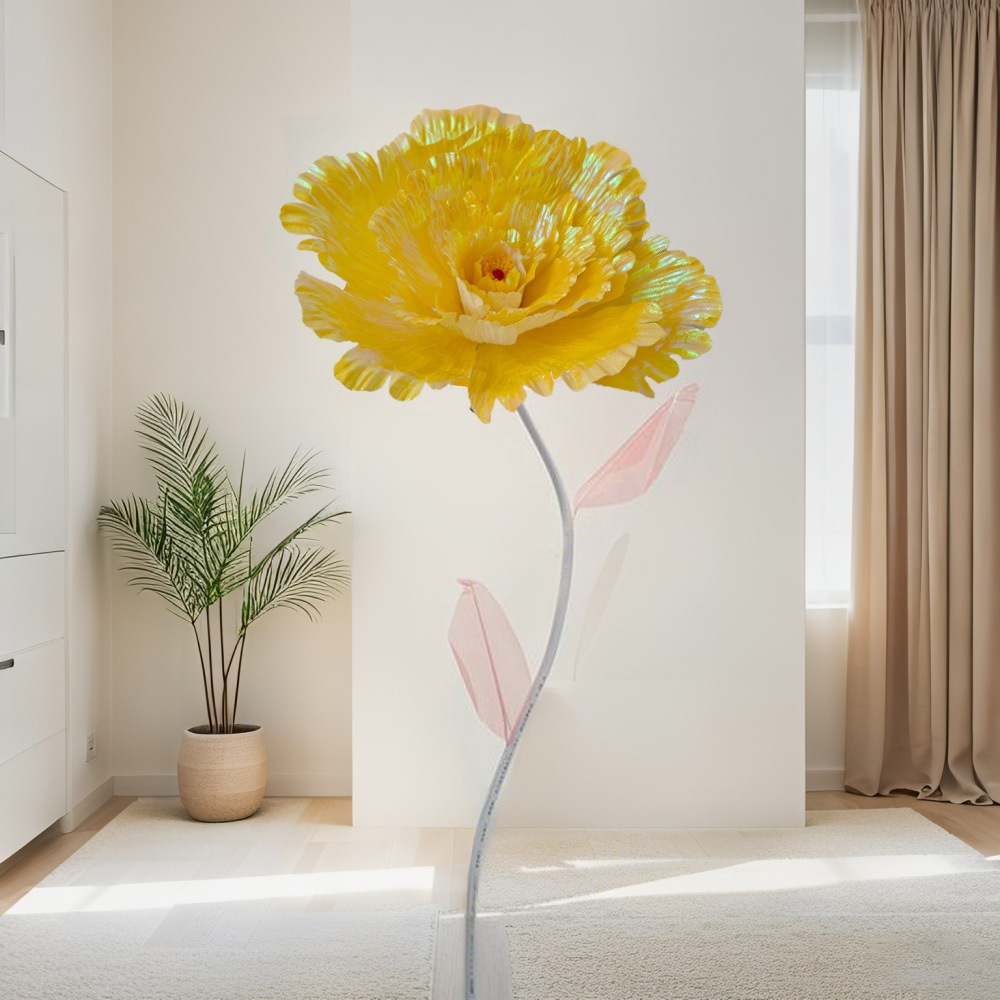 Simulación de tela brillante peonía gran atmósfera floral lámpara de papel floral lámpara de piso arrugada material de papel artístico