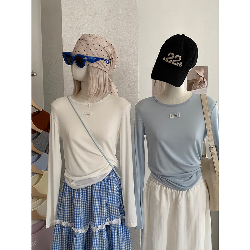 KEKEZOON - New autumn simple letter lace logo round neck regular shoulder base shirt 8376 KEKEZOON - New autumn simple letter lace logo round neck regular shoulder base shirt 8376