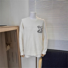 跨境正确版V家25春季前后大LOGO嵌花套头圆领毛衣 源头男女同款