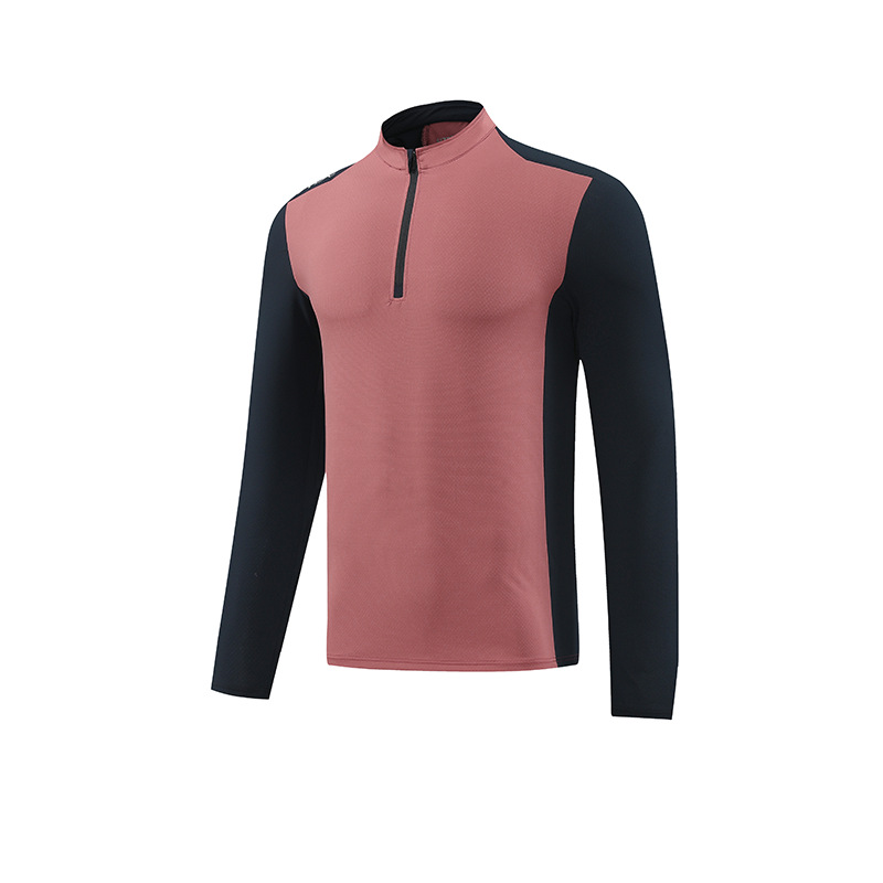Camiseta deportiva de primavera para hombre, de secado rápido, con cuello alto, media cremallera, para entrenamiento físico, para comercio exterior transfronterizo en Amazon