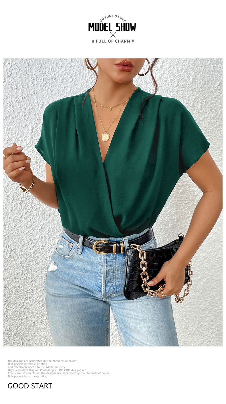 Chillgio Frauen soild lässig elegante Cat suits schicke koreanische Bluse Büro Stram pler Sommer V-Ausschnitt schlanke einteilige Kombination insgesamt – Detail 10