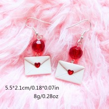 欧美跨境热卖情人节耳环 红色爱心信封耳环可爱少女耳坠耳饰