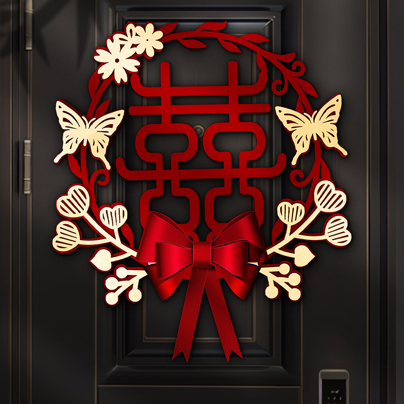 Suministros de boda pegatinas de palabras felices puerta de boda hombres y mujeres diseño de sala de bodas pegatinas de puerta tela no tejida decorativa arco de palabras felices