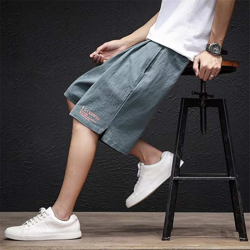Linen Shorts Men's Summer Sports and Leisure Large Pants Outer Wear Thin Cotton and Linen Loose Large Size Men's Five-Point Pants