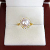 Beads from pearl, copper fashionable zirconium, sophisticated ring, 18 carat, micro incrustation