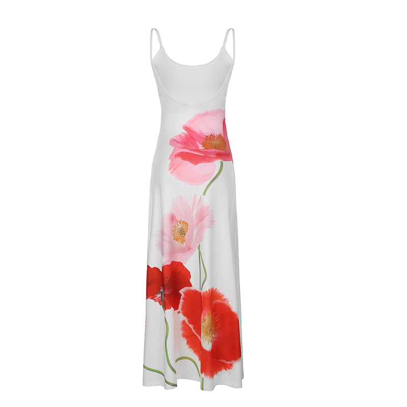 Femmes Robe À Bretelles Vacances Col En U Dos Nu Sans Manches Fleur Maxi Longue Robe Vacances Plage display picture 3