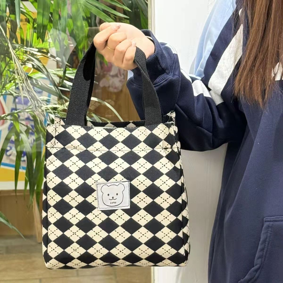 Bolsas de lona a rayas europeas y americanas bolsas de moda con cremallera bolsas de mano bolsas de mujer para trabajar bolsas de almuerzo bolsas de bocadillos