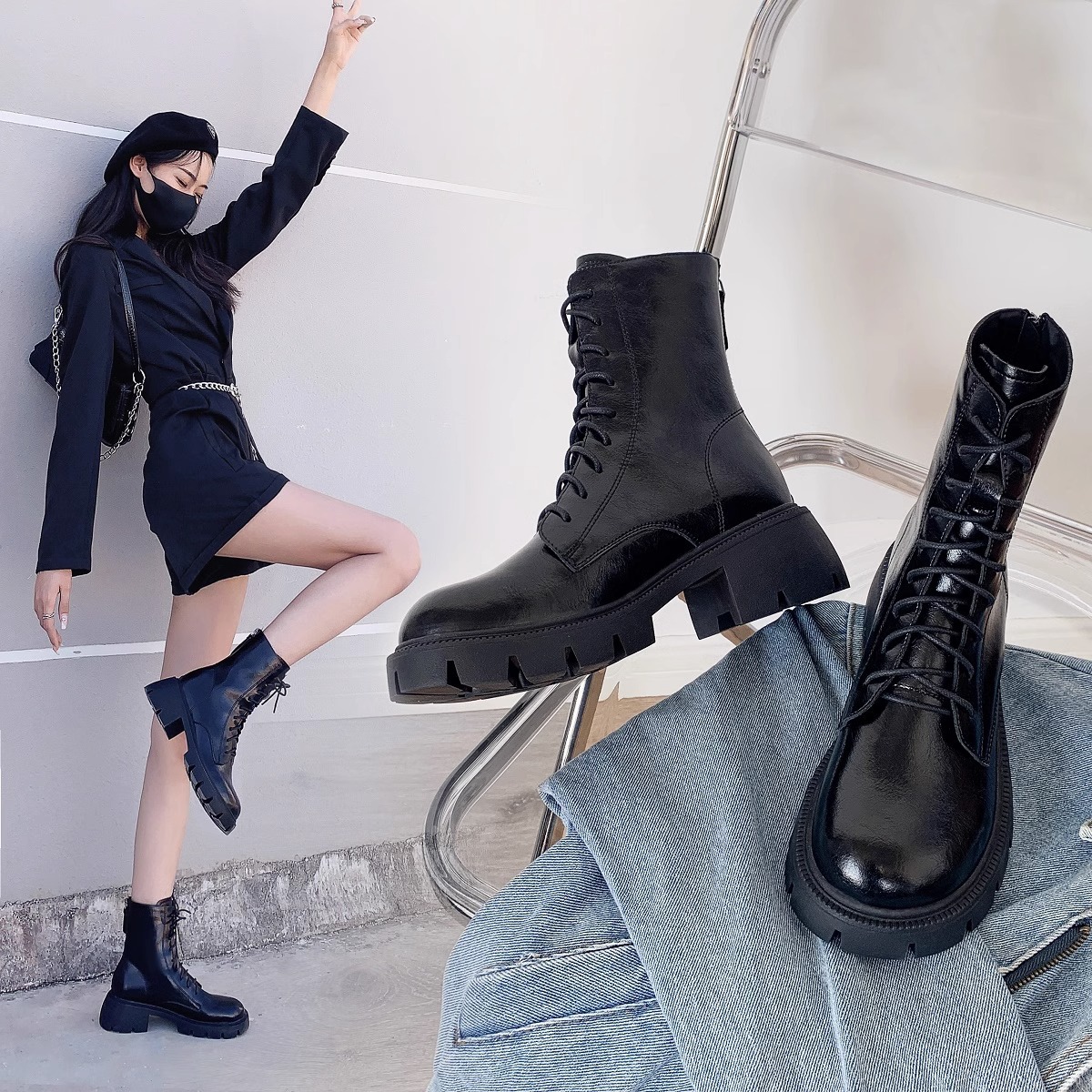 Martens, leather summer thin low boots, 2023 collection
