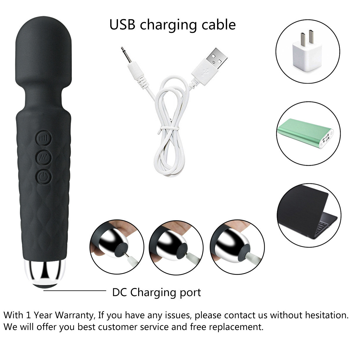 20-Frequency Vibrating AV Wand Prostate Massager, Silicone, Electric Button Control — detail image 13