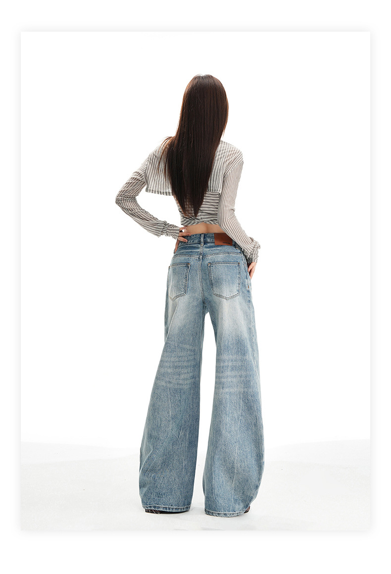 Damjeans med hög midja och raka ben i vintage blå denim_voghion.com
