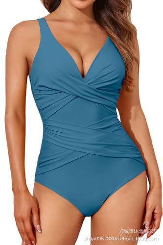 2024 Amazon nuevo trajes de baño de mujer europeos y estadounidenses unidos delgados trajes de baño unidos retro plegado retro