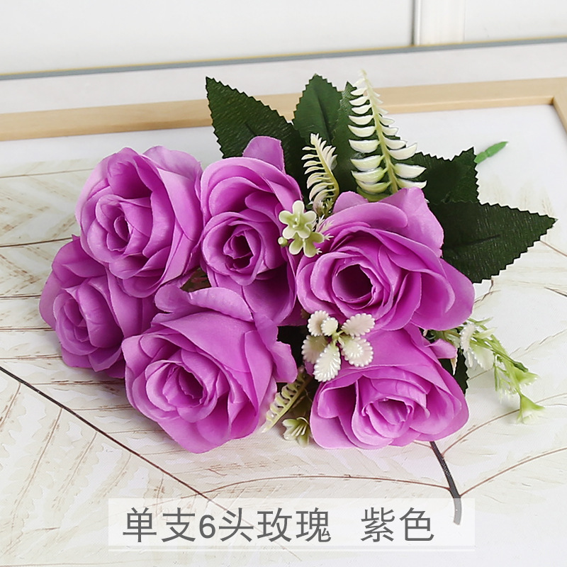 Flor artificial rosa 6 tenedores 6 cabezas flor falsa muebles para el hogar ins accesorios de fotografía de boda flor decorativa de alta gama