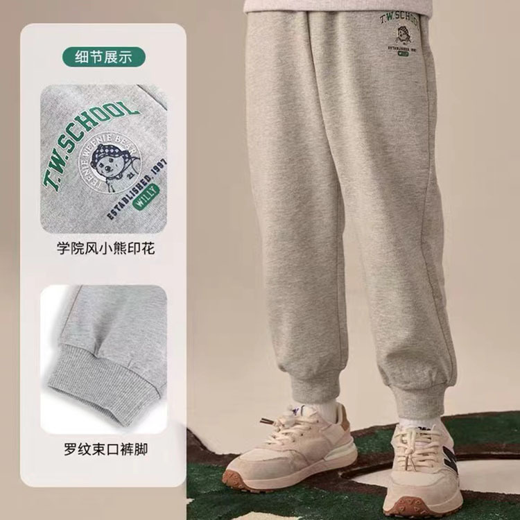 新款春季童装男童休闲印花运动针织卫裤纯色长裤中小童休闲时尚