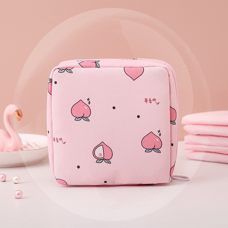 Sanitary Napkin Storage Bag, Portable Cosmetics and Lipstick Storage Pouch, Cartoon Cute Sanitary Pad Storage Pouch