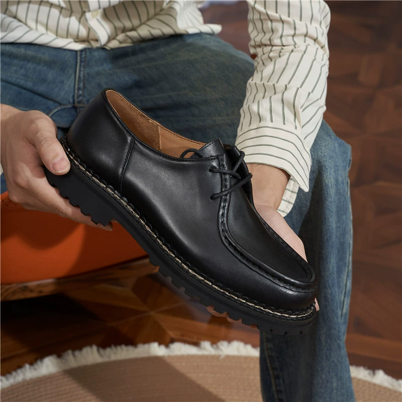 Трансграничные кожаные ботинки кенгуру с толстой подошной круглой головкой мужские ботинки дерби из теляги