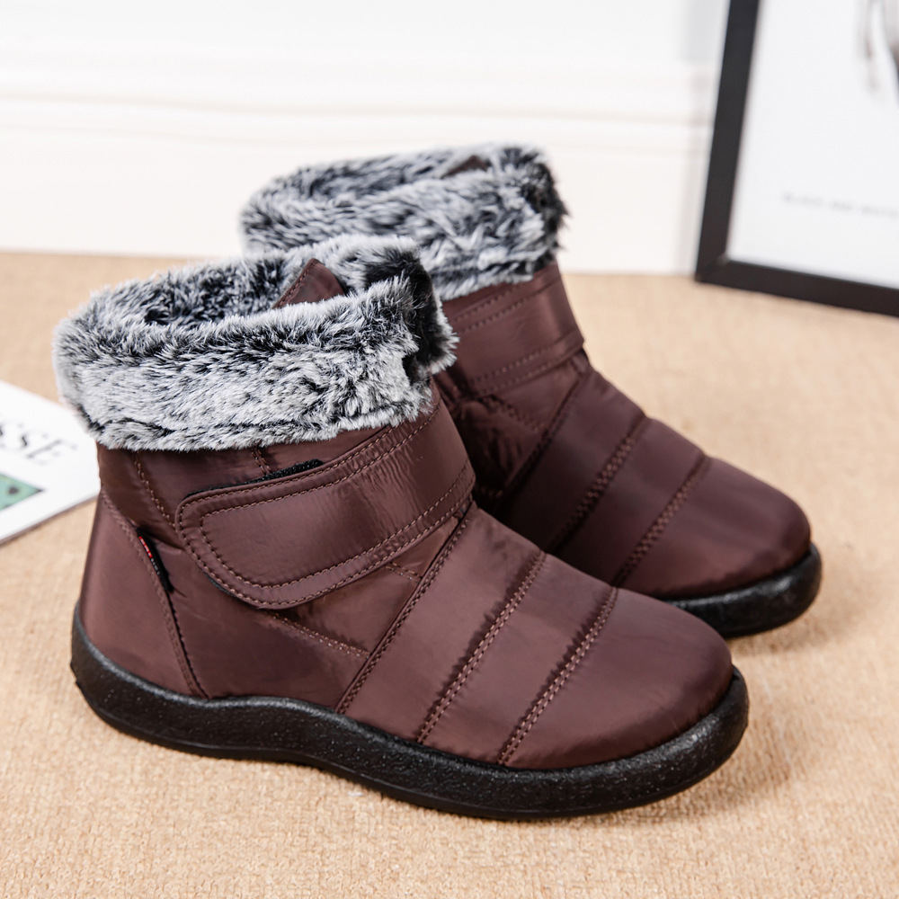 23 nuevas botas de nieve transfronterizas de las mujeres calientes del comercio exterior Velcro impermeable más tamaño anti-piel de conejo botas de mujer casual de las mujeres