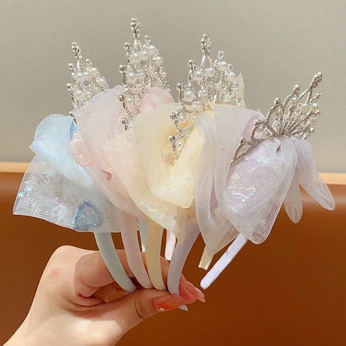 Children's Hairband for Girls, Fairy Beauty Lace Crown Hair Pin Princess Butterfly Knot Headband for Little Girls Birthday Crown Hair Accessory