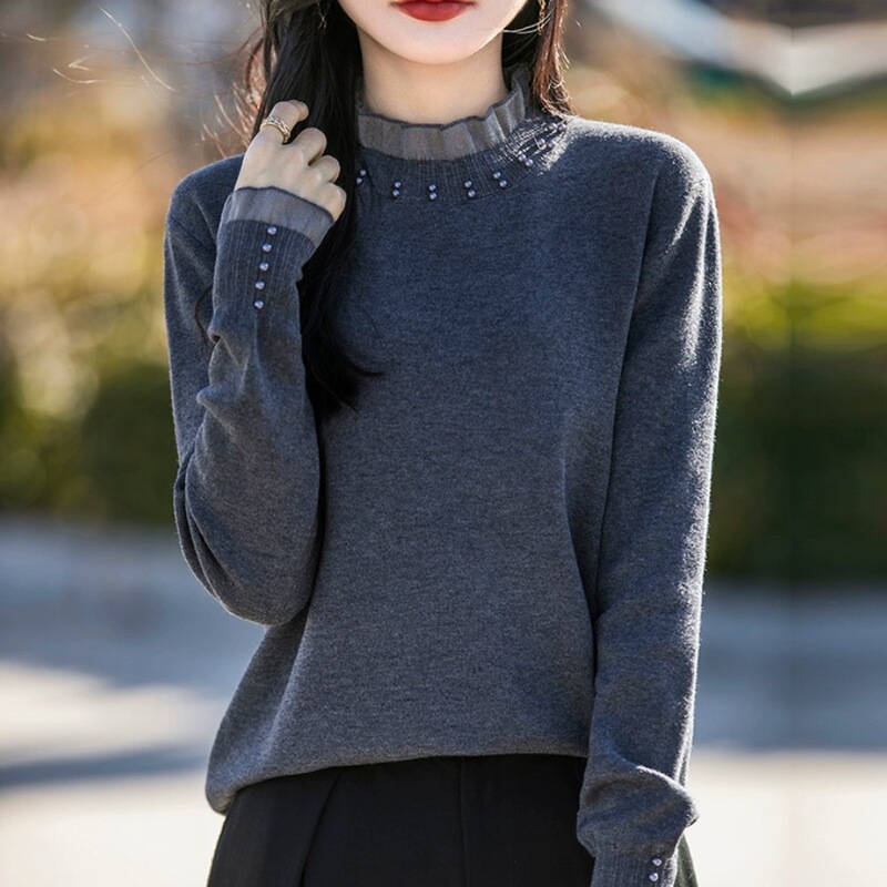 2026 Early Autumn Lace Base Shirt for Women, Stylish Spring and Autumn Knit Top, Plus-Size Women's Clothing, Autumn and Winter Beaded Sweater 2026 Early Autumn Lace Base Shirt for Women, Stylish Spring and Autumn Knit Top, Plus-Size Women's Clothing, Autumn and Winter Beaded Sweater