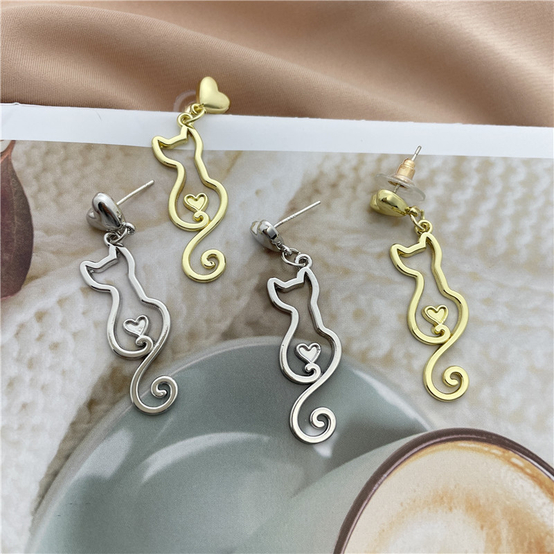 Fashion Heart Shape Cat Alloy Womenu0027S Drop Earrings 1 Pair