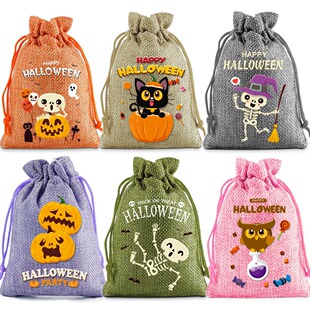 Halloween linen bundle pocket holiday party grimace pumpkin children's candy storage bag gift bag packaging bag