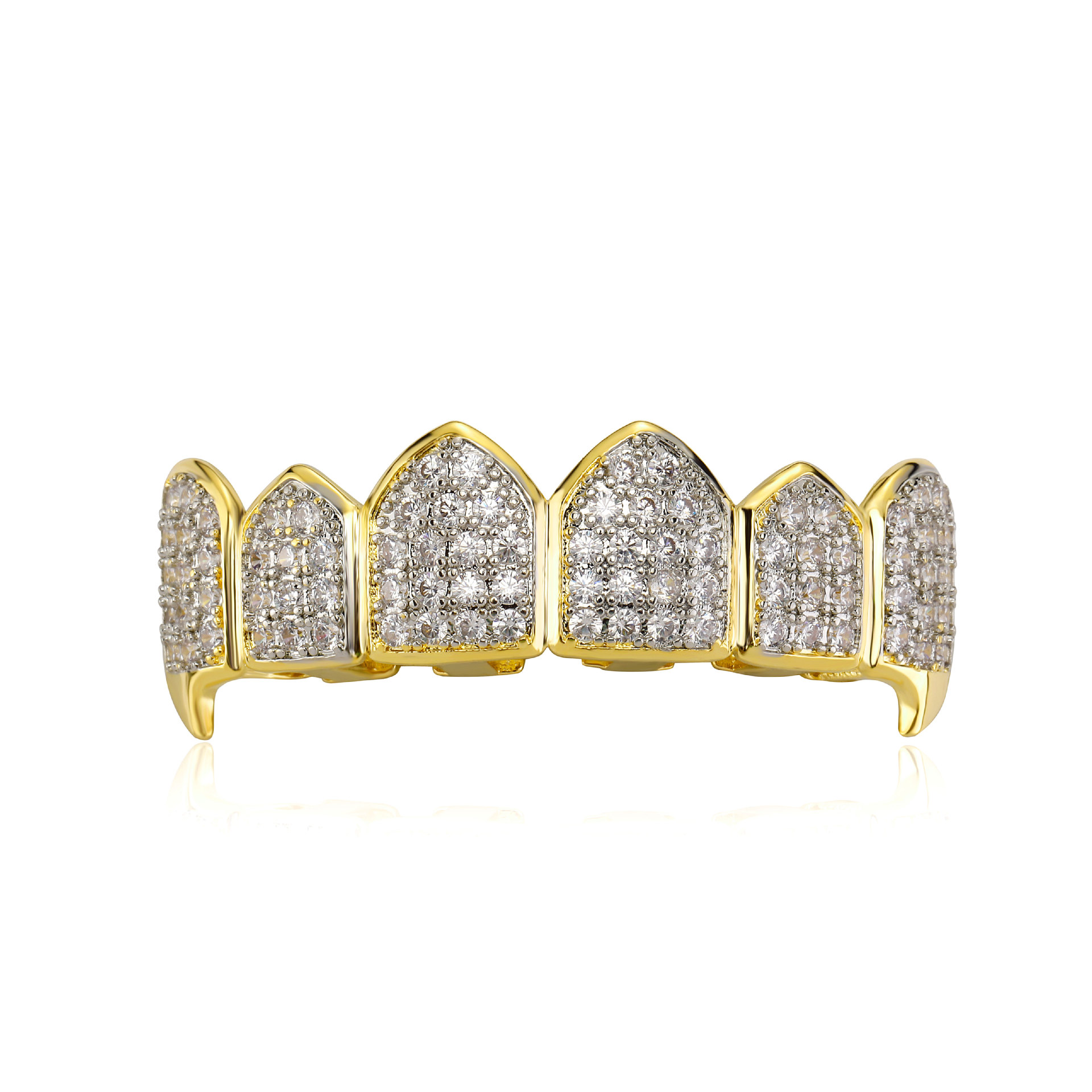 Cross-border INS popular hiphop europeo y americano hip hop oro tirantes dientes puntiagudos joyería micro incrustaciones de oro dientes decorativos fabricante