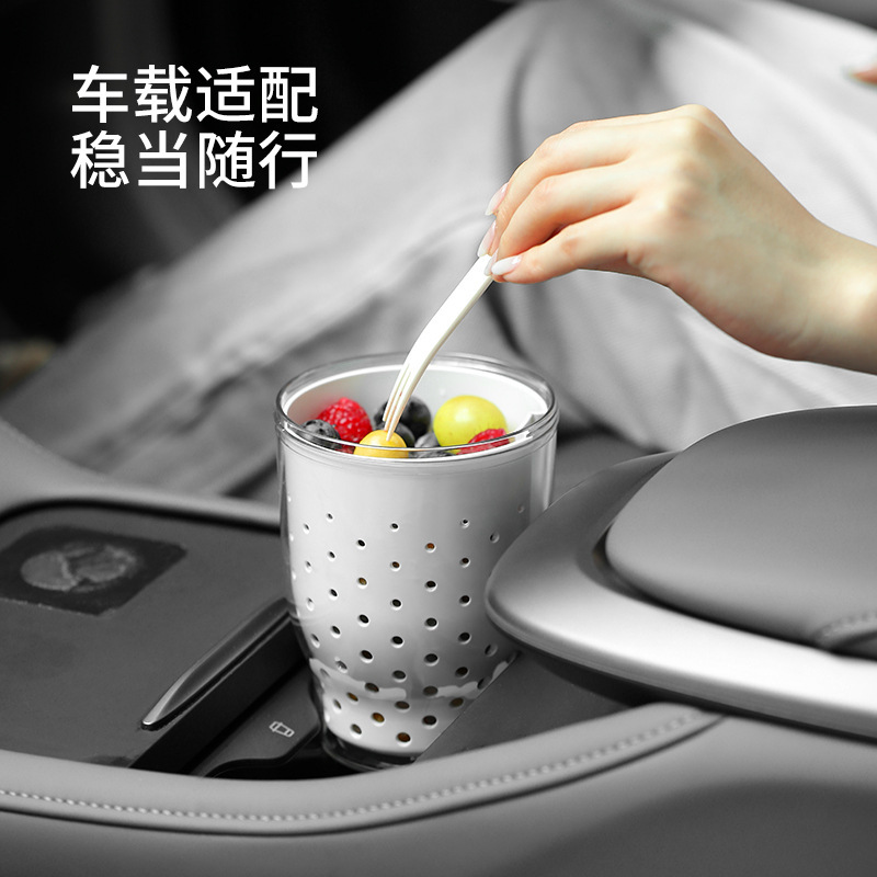 FaSoLaフルーツカップ車載ポータブル水切り付フォーク朝食カップ外付けピクニックフルーツサラダカップ|undefined