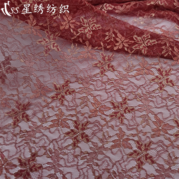 高品质蕾丝面料股线锦涤双色金线蕾丝花边女装裙子礼服鞋包布料