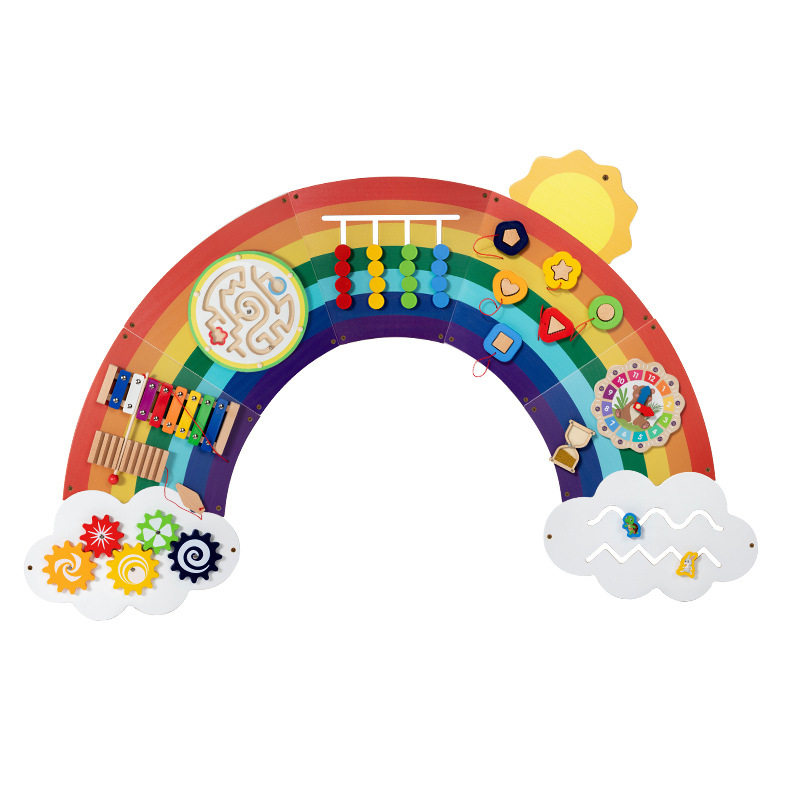 Arco iris de madera nubes juego de pared laberinto forma tablero de operación decoración de pared infantil juguetes de educación temprana