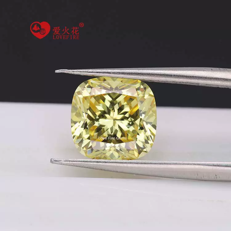 厂家现货正5A级彩黄鹅黄色肥正方枕形垫形车花人造宝石CZ裸石锆石