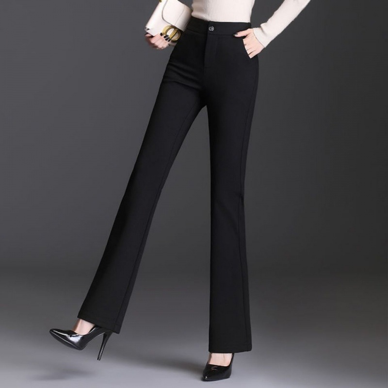 微喇叭女春秋新款高腰显瘦西装裤弹力阔腿工装裤休闲职业直筒长裤|ru