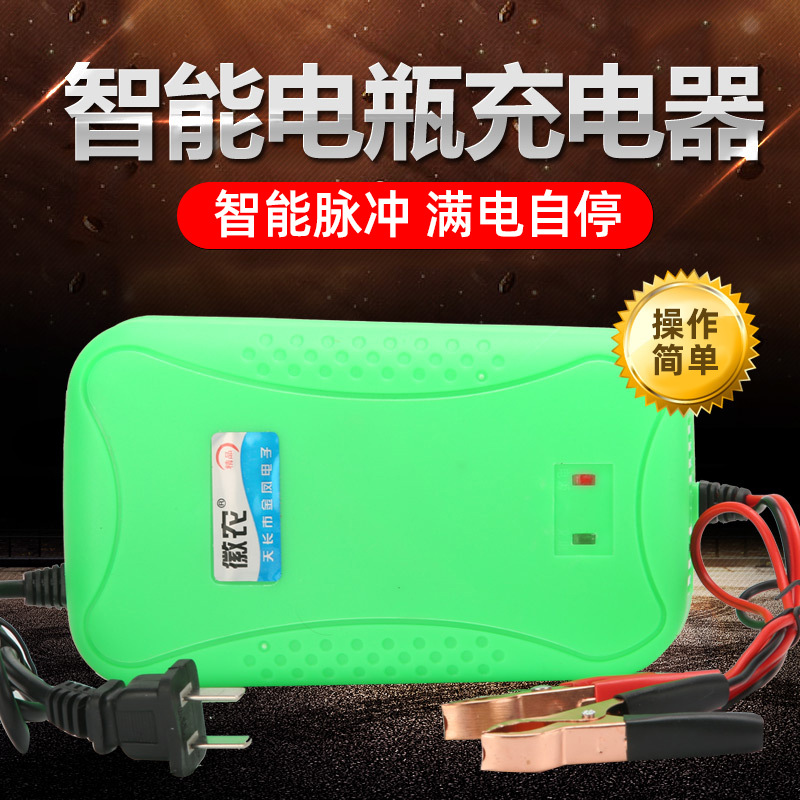 徽农汽车电瓶充电器12V6A伏摩托车蓄电池充电器自通用型满电自停