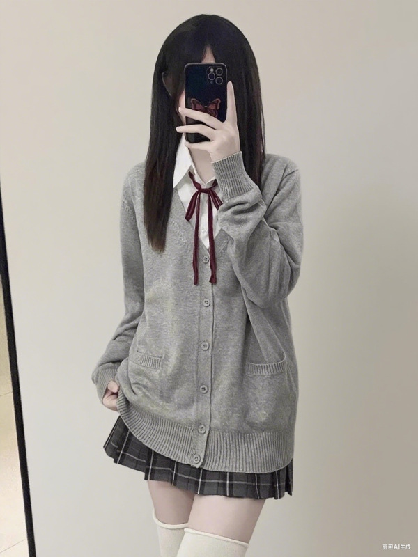 新しい日本のカレッジスタイルの春と秋のJKセーターゆるい純粋なマルチカラーのVネックニットカーディガン長袖ジャケット女性用|undefined