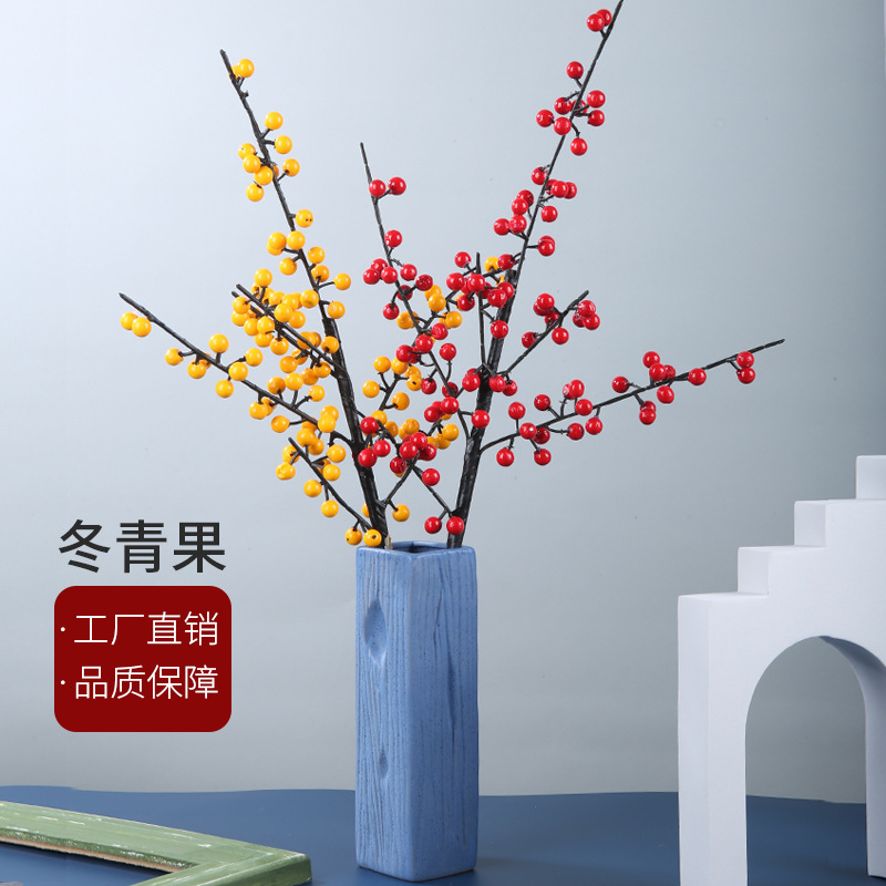 仿真紅果 冬青果發財果六叉紅果婚慶新年裝飾拍攝道具 仿真小冬青