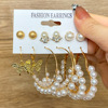 Earrings from pearl, retro metal set, Aliexpress, European style, wholesale