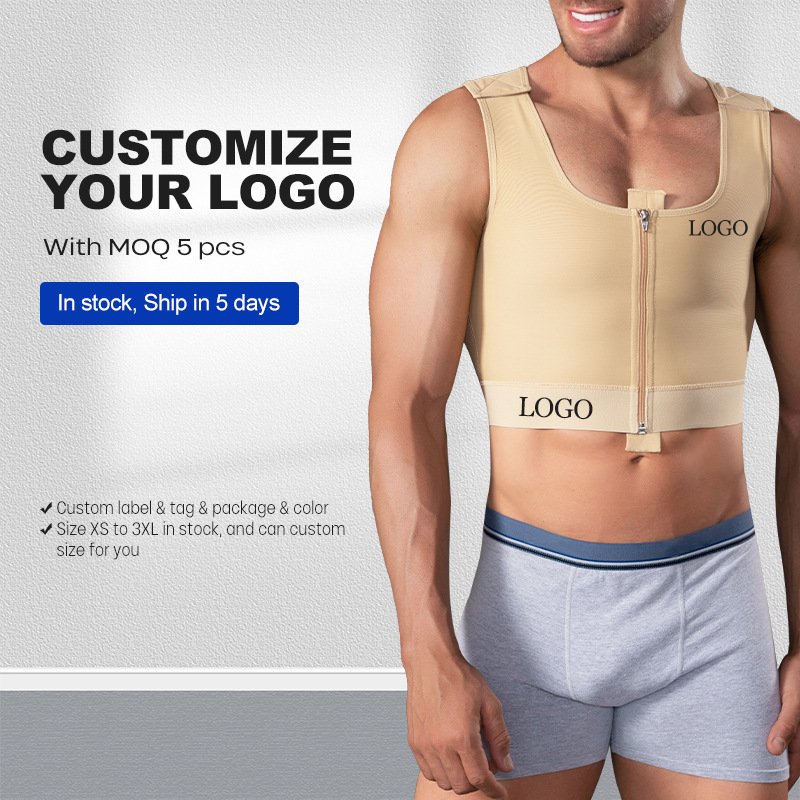 Cross-border European and American men's body shaping top corset zipper vest corset chest pull back anti-camel belly contracting vest clothes