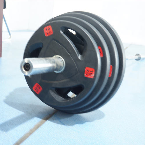 Manufacturer wholesale weightlifting three-hole flying bell plate commercial gym barbell film coated cast iron barbell film