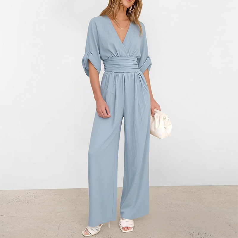 2026 primavera nueva moda europea y americana de comercio exterior de moda casual elegante de color sólido de cuello en v jatuanos doblados