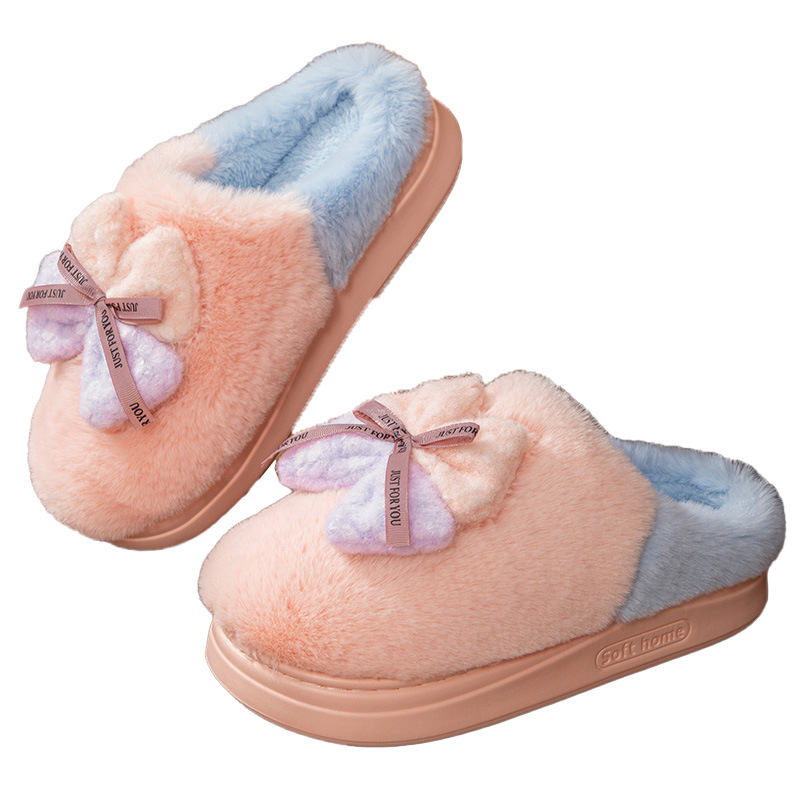 Pantuflas de algodón antideslizantes de suela gruesa, cálidas y acolchadas para mujer, con lazo de corazón femenino, para otoño e invierno 2024.