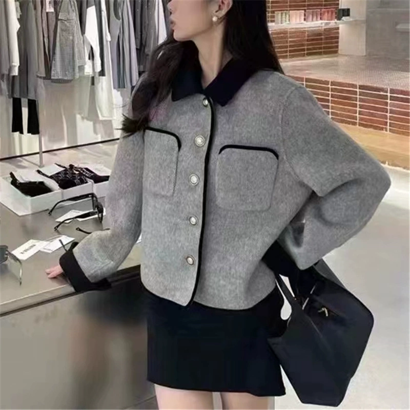 Двустороннее кашемировое пальто из шерсти в стиле Chanel для подростков, воротник‑кукла, бренд