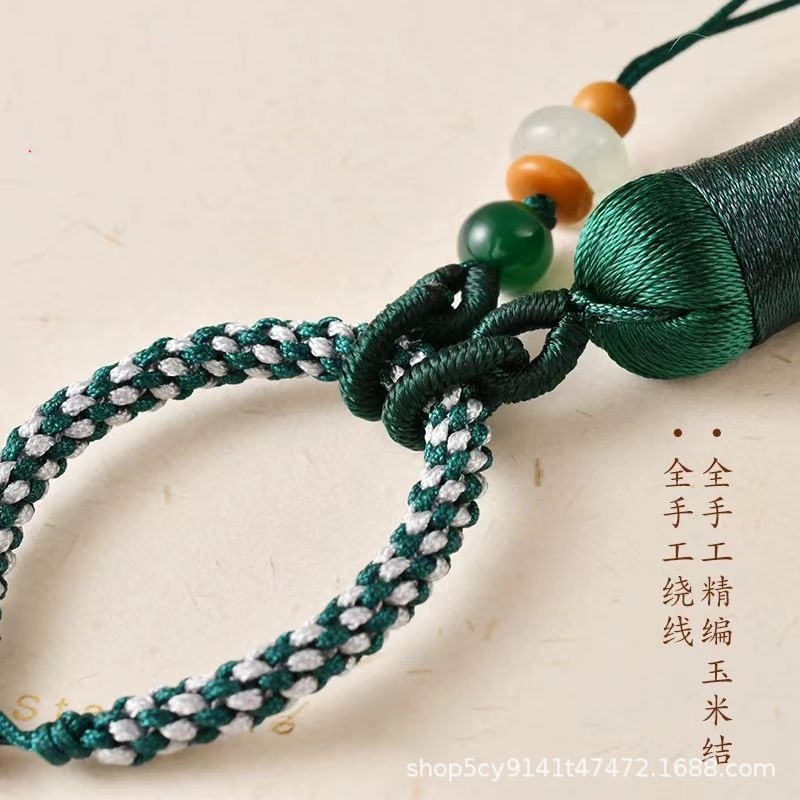2025新中式玉米结文玩手绳 手工编织挂绳 双色流苏包饰品配件批发|undefined