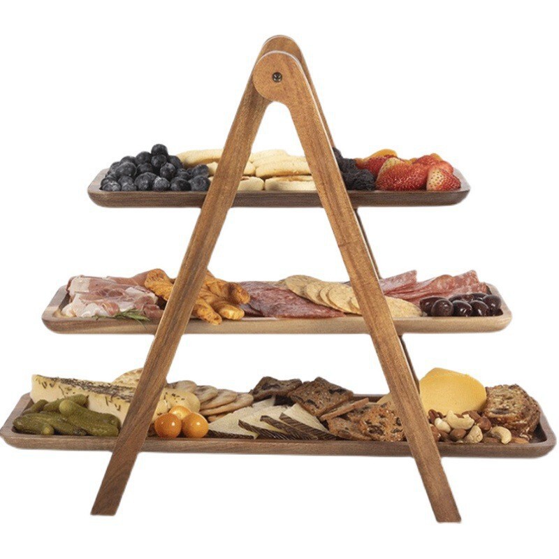 Wooden Dessert Table Ornaments Display Shelf Cold Meal Tea Break Table Tableware High Foot Cake Fruit Plate Solid Wood Tray
