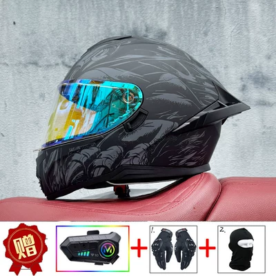 Motosiklet kaskı (dəbilqə) — with Dual Lenses, Motorcycle Racing Helmet - winged-symphony-blue-night-vision-y10-soft-microphone-includes-clear-lens-s