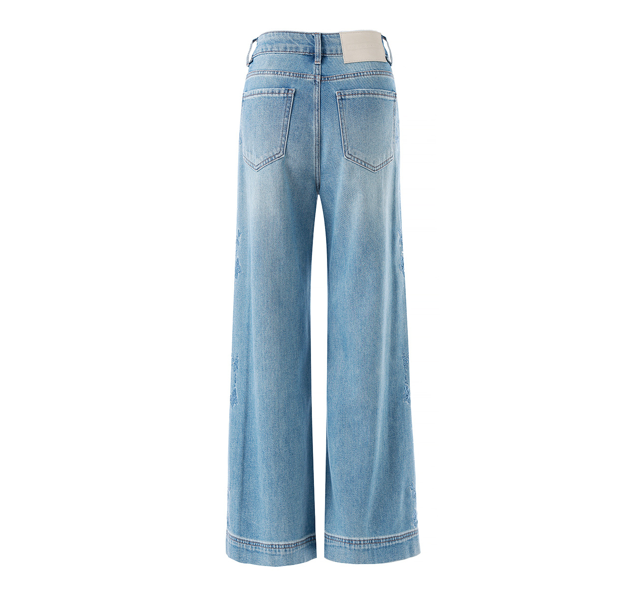 Quần jean nữ ống rộng chất liệu cotton phối lụa, thêu bướm đính kim cương — xanh lam chi tiết 28