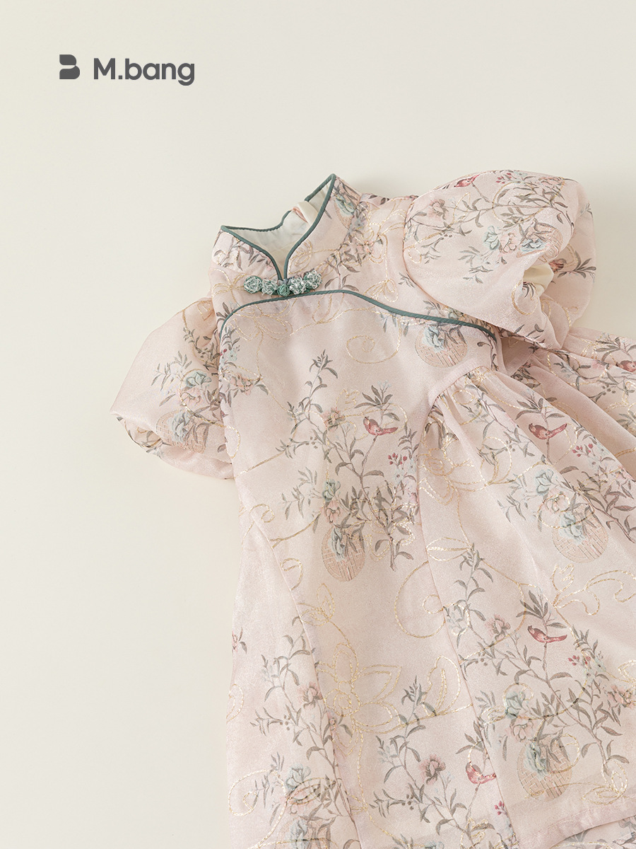 Babycity falda de manga abullonada para niños verano ropa para niños vestido de bebé estilo nacional niña vestido cheongsam Q24101